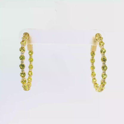 0.29CT Diamond 2.99CT Yellow Sapphire HOOP 14k Yellow Gold Earring