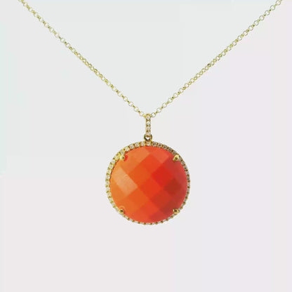 0.15CT Diamond With Coral Stone 14k Yellow Gold