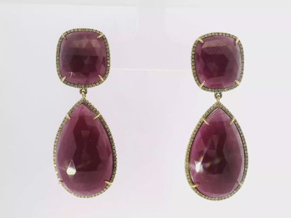 0.47CT Diamond with Ruby 14k Yellow Gold Earring