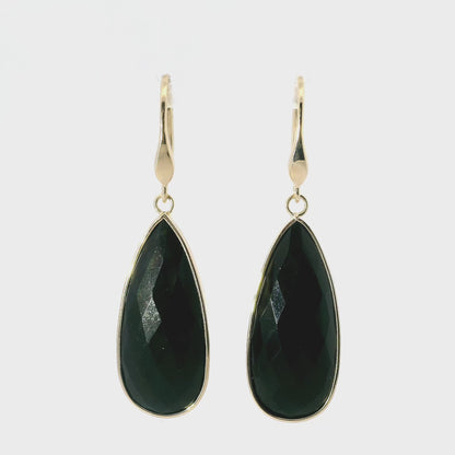 Black Quartz Hoop Earring 14k Yellow Gold