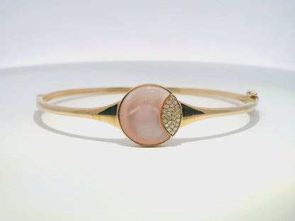 0.07Ct Diamond 3.32Ct Pink Mother of Pearl Bangle 14k Gold