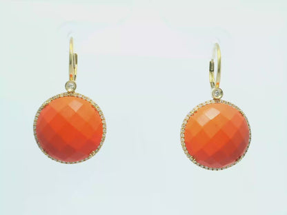 0.29CT Diamond Coral Sapphire 14k Yellow Gold Earring
