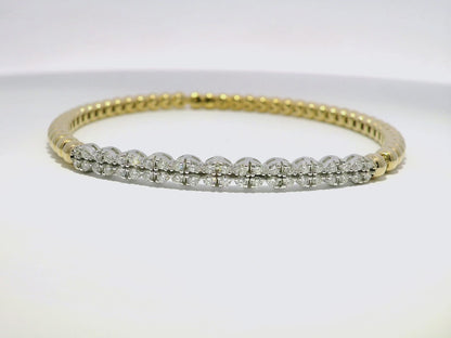 0.60CT Diamond 4 Stone Cluster ID Plain Beads Stretch Bangle 14k Yellow Gold