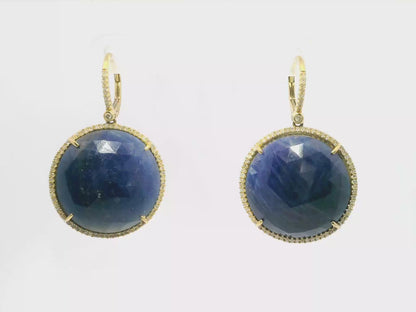 0.70CT Diamond with Blue Sapphire 14k Yellow Gold Earring