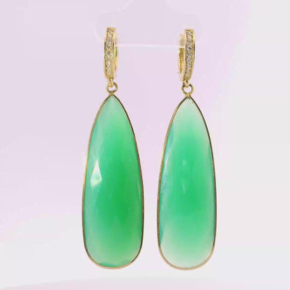 0.15CT Diamond with Green Agate 14k Yellow Gold Earring