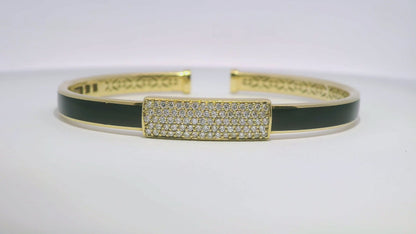0.64CT Diamond Bangle with Black Enamel 18k Yellow Gold