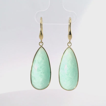 Plain Amazonite Stone Earring 14k Yellow Gold