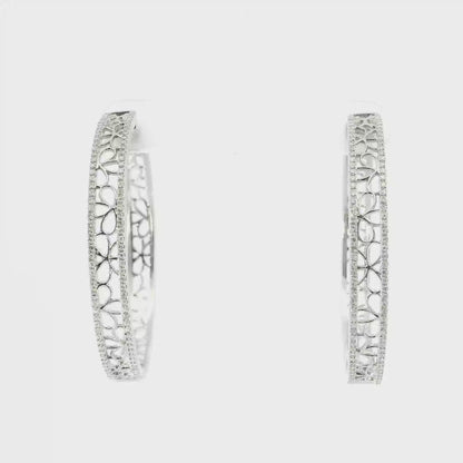 0.61CT Diamond Hoop Earrings 14k White Gold