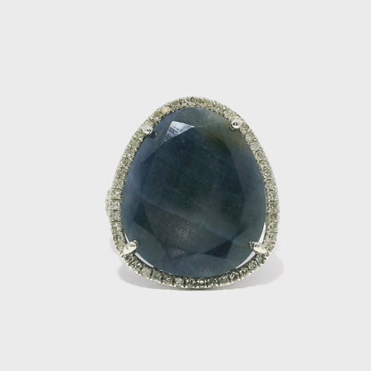 0.29CT Diamond 12.33CT Blue Sapphire Ring 14k White Gold