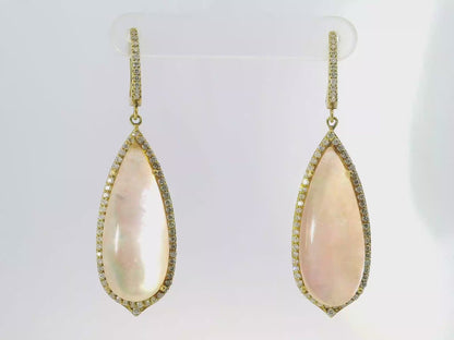 1.18CT Diamond with Pink Cabochon Stone 14k Yellow Gold Earring