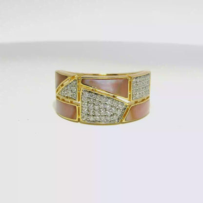0.33CT Round Cut Diamond with Black Mother Pearl Ring 14K Gold