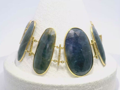 0.50CT Diamond with Blue Sapphire 14k Yellow Gold Bracelet