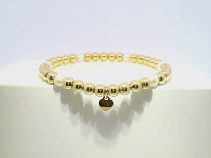 Plain Beaded with Perla 14k Yellow Gold Bangle