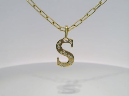 0.15CT Diamond S Letter Pendant 18k Yellow Gold