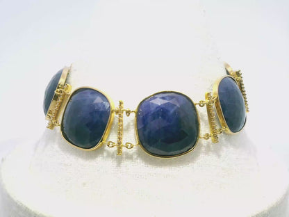0.35CT Diamond with Blue Sapphire 14k Yellow Gold Bracelet
